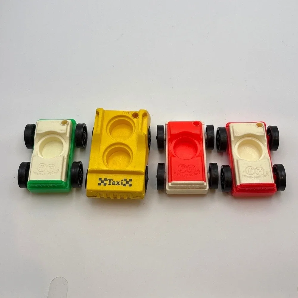Vintage Fisher Price Lot of 4 Little People Cars 1-Yellow Taxi & 3-One Seat Cars